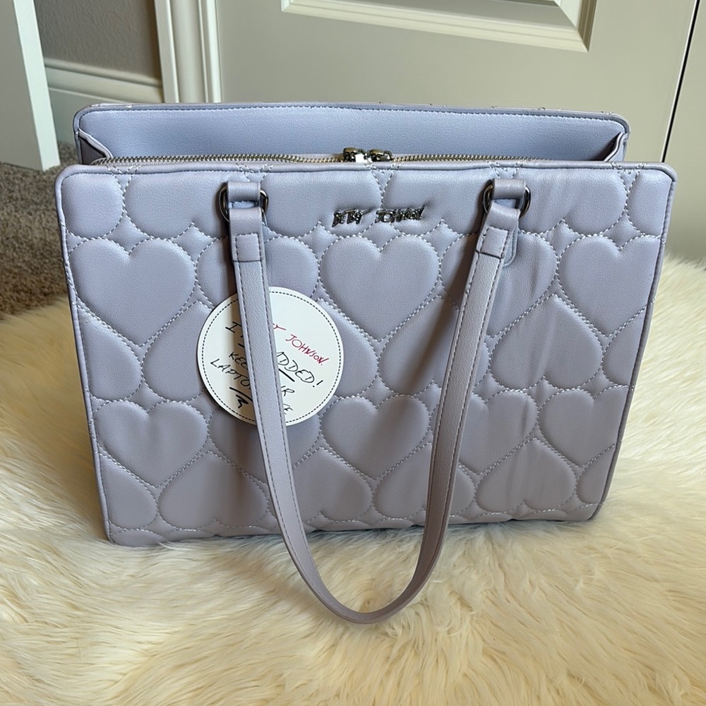 Betsey Johnson Lavender Purple Heart Quilted Purse/Laptop Bag - Picture 3 of 16